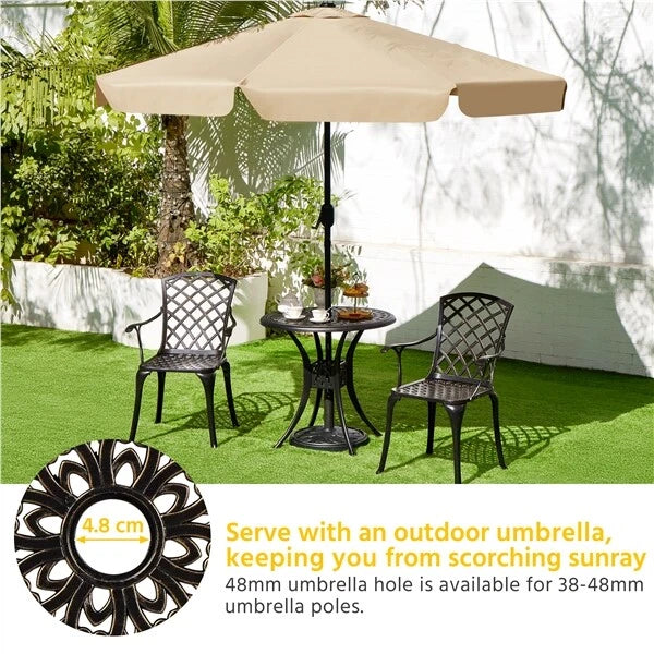 Yaheetech Runder Gartentisch Ø 78 x 75 cm – Bronze – Metall-Balkontisch mit Sonnenschirmloch