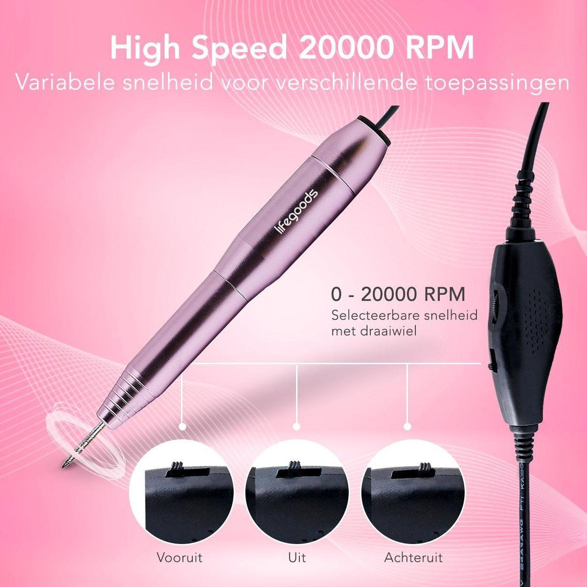 LifeGoods Elektrischer Nagelschleifer - 11 Nagelfeilen und 56 Schleifrollen - Maniküre / Pediküre