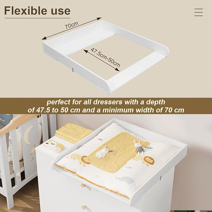WOLTU WT007 Wickeltisch für Kommode - weißes MDF - verstellbare Tiefe 46,5 bis 50 cm