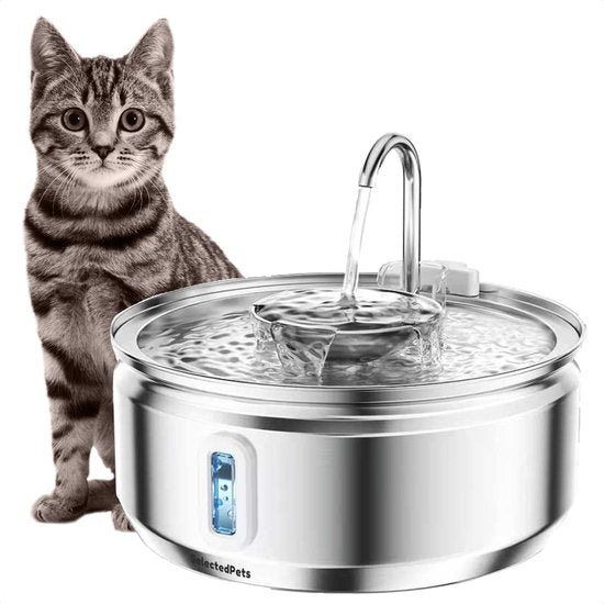Selectedpets Trinkbrunnen Katze Edelstahl - Katzenbrunnen - Inklusive Filter - 3,2L Fassungsvermögen