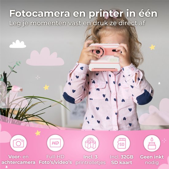Nuvance - Kinderkamera - Spielzeugkamera Kinder - Inkl. 32 GB SD-Karte - Foto & Video - Fotodrucker - Digitale Kinderkamera - Kinderkameras - Pink