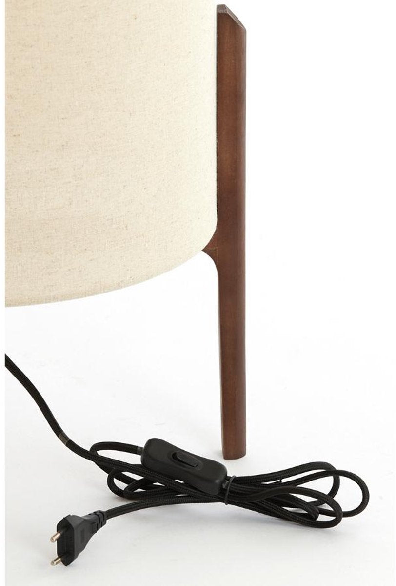 Light & Living Tischleuchte Litto - Holz dunkelbraun - Lampenschirm aus cremefarbenem Stoff Ø35cm