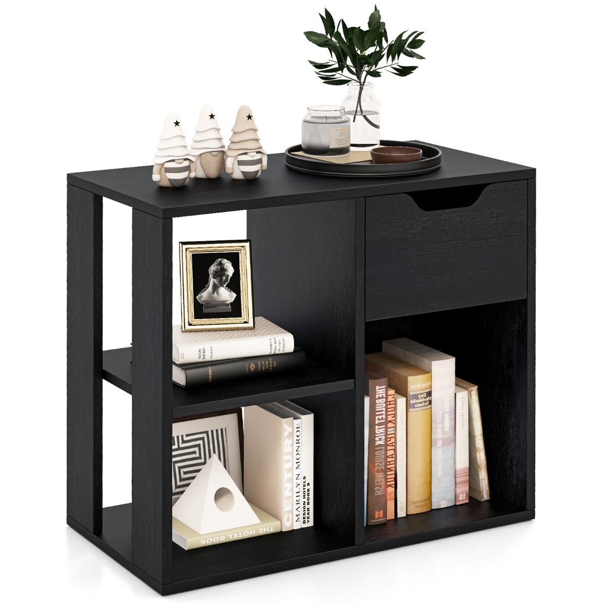 Coast Bücherregal aus Holz mit Schublade – 3 offene Fächer – schwarz – 60 x 30 x 53 cm