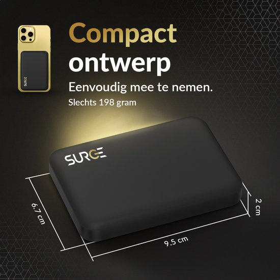 Surge Wireless Powerbank 10000mAh - Magsafe kompatibel - 22.5W Schnellladegerät - Geeignet für iPhone 12, 13, 14, 15, 16