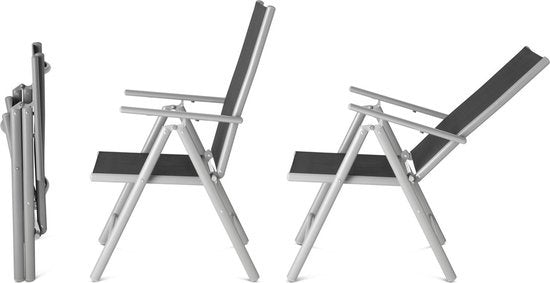 909 Outdoor - Gartenstühle - 2er Set - verstellbare Rückenlehne - klappbar - Sitzstühle - Aluminium und Textil - 69 x 56 x 106 cm