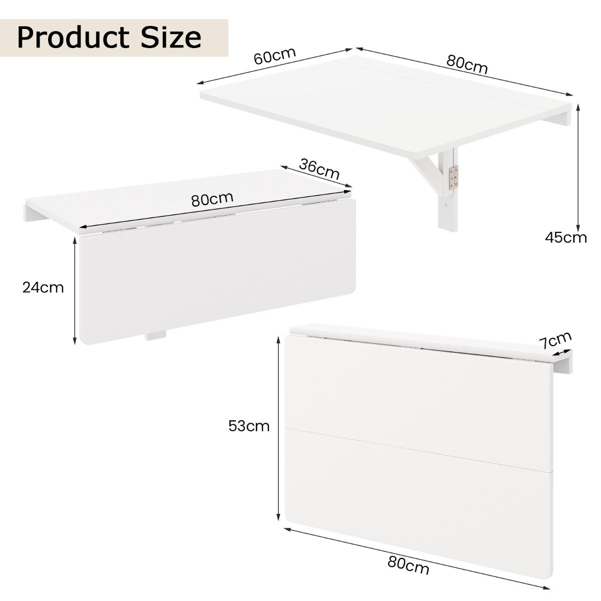 Coast Wand-Klapptisch - weiß - 80 x 60 x 45 cm