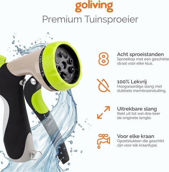 Goliving Gartenschlauch Flexibel - 22,5 Meter - Dehnbarer Gartenschlauch Sprayer - Garten Sprinkler - Schwarz - Acht Positionen - Mit Aufbewahrungstasche