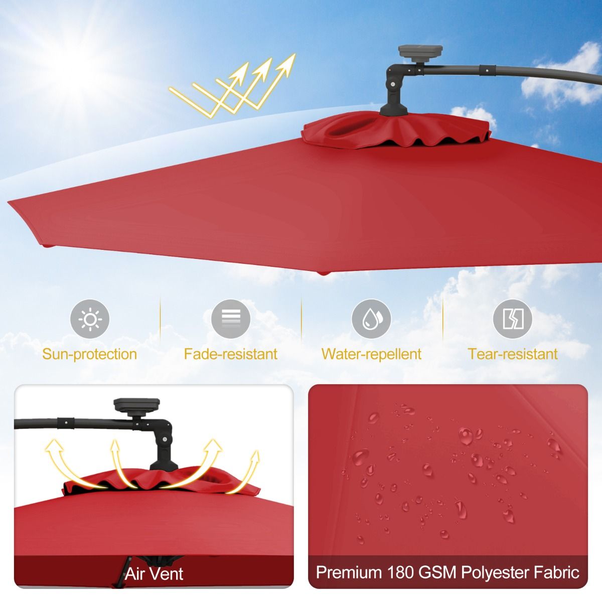 Coast freistehender Sonnenschirm – 32 LED-Lämpchen – dreh- und neigbar – rot – 300 cm