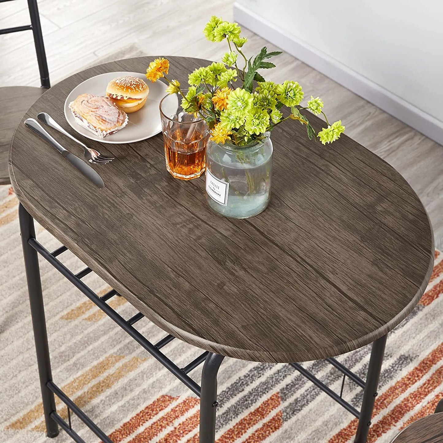 Yaheetech Dining Set von 3 - Features Tisch mit 2 Stühlen und verstellbare Lagerung Regal und wasserabweisende Beschichtung - für Küche und Esszimmer - Driftwood Brown Metall und MDF - 80 x 53 x 73,5 cm