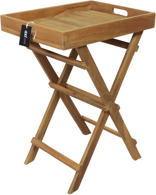 AXI Inda Teak Klappbarer Beistelltisch – mit abnehmbarem Tablett – 39 x 29 x 50 cm – Teakholz – Leicht – Zusammenklappbar – Für Garten, Terrasse und Balkon