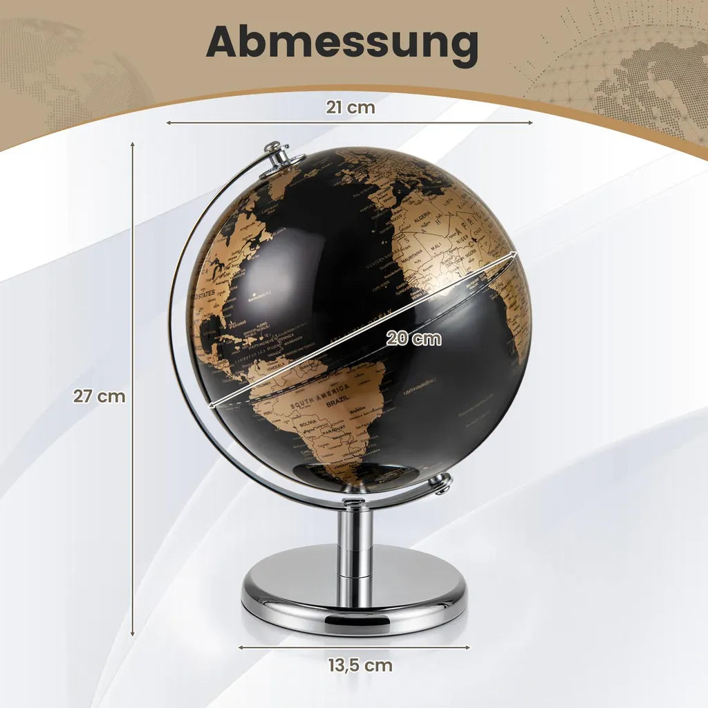 Coast Globus 20 cm – Schwarz/Gold – um 360° drehbar – mit Metallständer – 21 x 21 x 27 cm