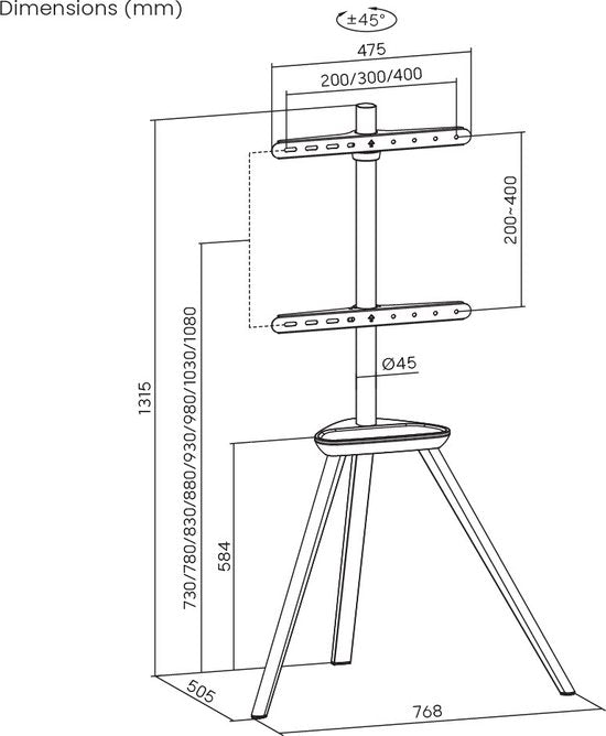 VDD TV-Ständer - Bodenständer - Studiostativ - Staffelei Design - bis zu 65 Zoll - Schwarz