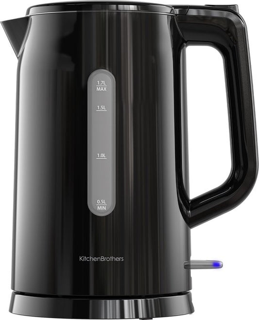 KitchenBrothers Wasserkocher - Elektrisch - 1,7 Liter - Mit Kalkfilter - Doppelwandig - Cool-touch - Schwarz