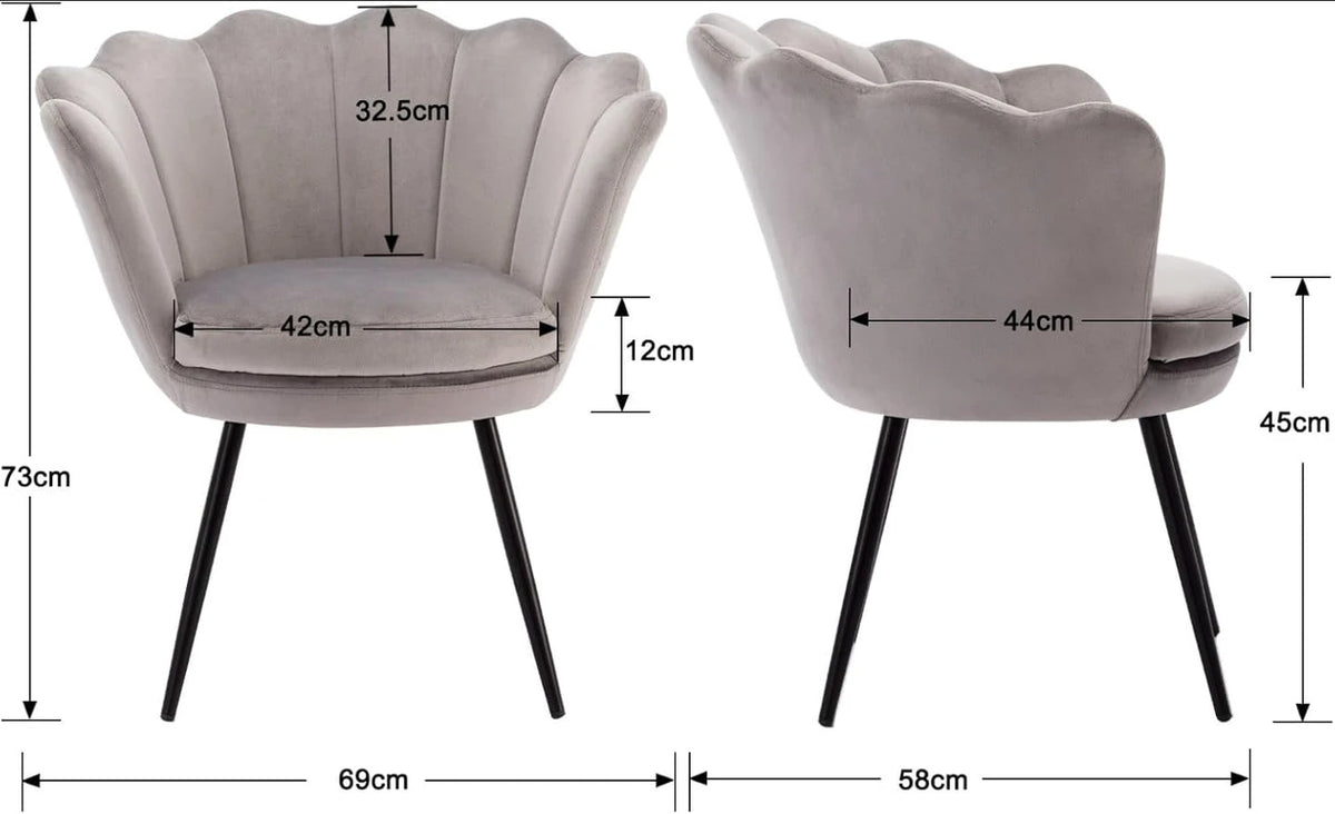 Ya-Home Sessel – Rückenlehne in Blumenform – Graues Wildleder – 70 x 60 x 76 cm