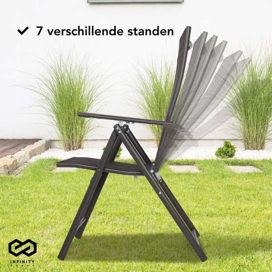 Infinity Goods Gartenstuhl 7 Ständer - 2 Stück - klappbar - Balkon oder Garten - Sitz und Rückenlehne aus Textil