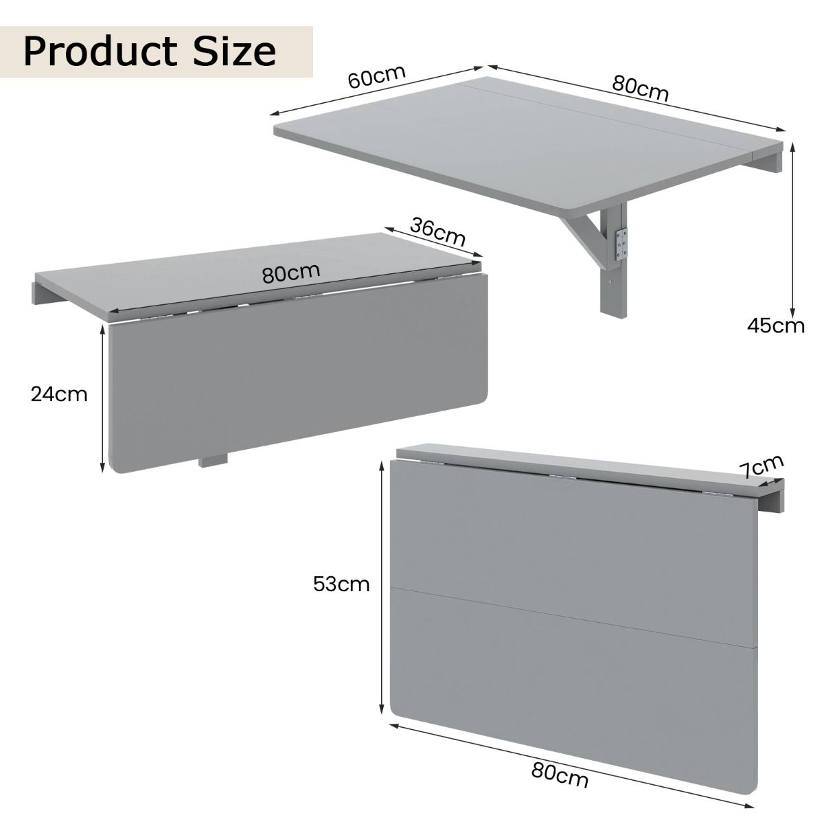 Coast Wandklapptisch – zusammenklappbarer Schreibtisch – platzsparendes Design – grau 80 x 60 x 45 cm