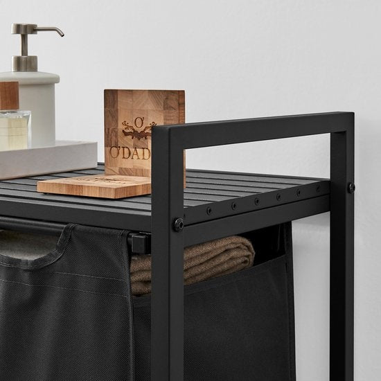 O'DADDYÂ¬Ã† Wäschekorb 2 Fächer - ausziehbarer Wäschesortierer mit Ablage - 73 x 33 x 72 cm - Metall - dunkelgrau