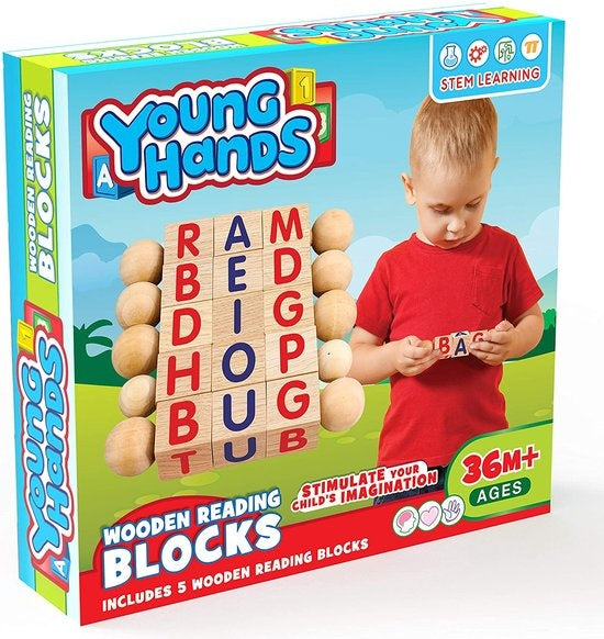 Creative Kids - Leseblöcke aus Holz - Set mit 5 drehbaren Alphabetblöcken - Griffige Griffe - Lernaktivitäten für Kindergarten & Vorschule - Buchstabenarbeit - Montessori-Holzspielzeug - Geschenke für Kinder & Kleinkinder