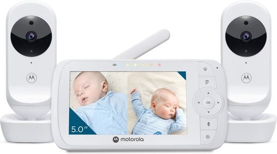 Motorola Nursery VM35-2 - Babyphone mit geteiltem 5-Zoll-Bildschirm und 2 Kameras - Nachtsicht - integriertes Mikrofon
