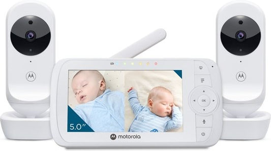 Motorola Nursery VM35-2 - Babyphone mit geteiltem 5-Zoll-Bildschirm und 2 Kameras - Nachtsicht - integriertes Mikrofon