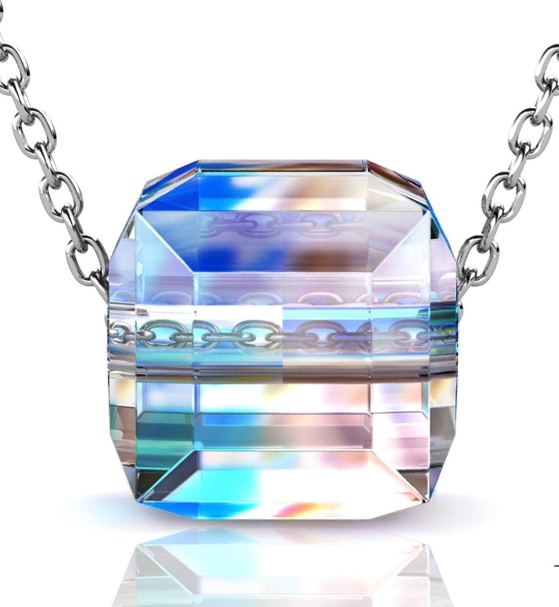 Yolora Damen Halskette mit Kalpa Camaka Kristall Anhänger - Farbe Silber - 18K Weißgold plattiert - Geschenkbox - Muttertagsgeschenk