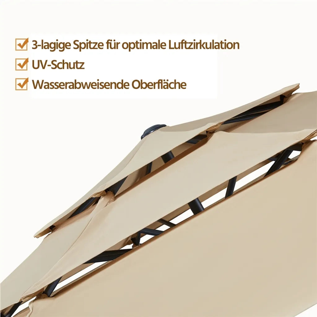 Yaheetech 3-lagiger, neigbarer Sonnenschirm, Ø 324 cm, hellbraun