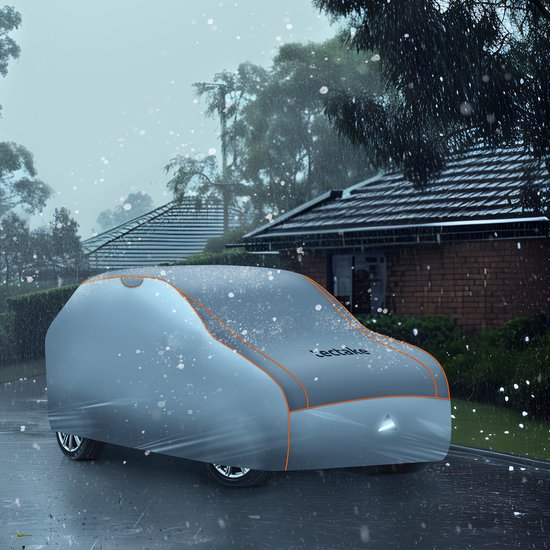 tectake® Car Cover - Outdoor Autosegel - Hagelschutz - Wasserdichte Decke mit 3 verstellbaren Gurten - Atmungsaktiv - Autoschutzdecke mit Aufbewahrungstasche - Kompatibel mit vielen Modellen - Größe (LxBxH) 571 x 203 x 145 cm - Für SUV oder Van