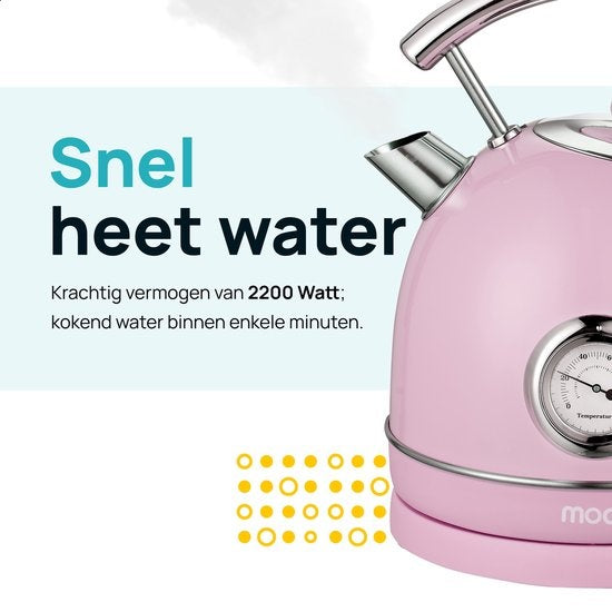 MOA Retro-Wasserkocher - Pastellrosa - Elektrisch - Edelstahl - EK4TP