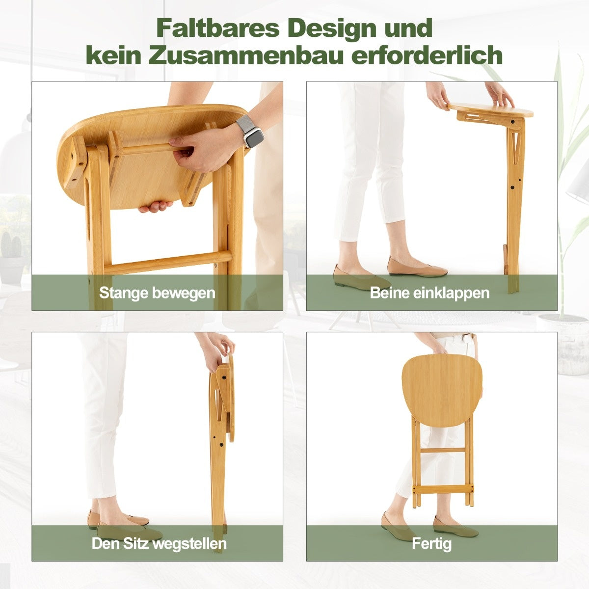 Coast 2 Set klappbarer Barhocker aus Bambus mit Fußstütze Stuhlhöhe 61 cm natur