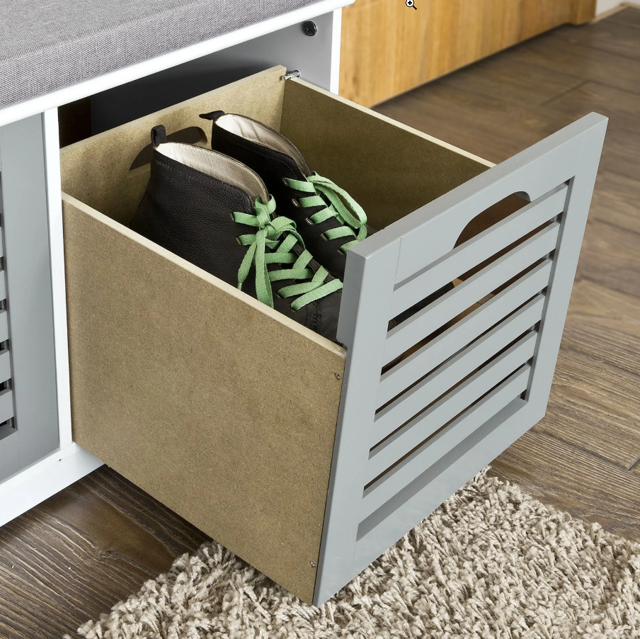 SoBuy FSR23-HG Moderne Schuhbank - 3 Körbe - 35 x 105 x 43 cm - Weiß/Grau
