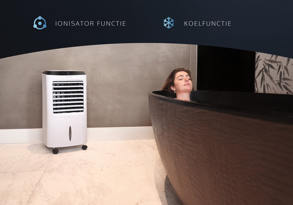 JAP Edmonton - 4in1 Mobiles Klimagerät mit Wasser - Fernbedienung und Timer - Inkl. Kühlelemente - Oszillierender Luftbefeuchter - Standventilator - Mattweiß