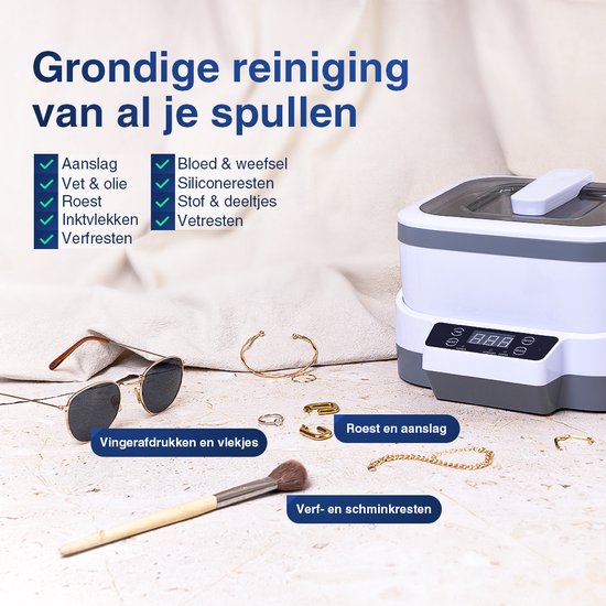 Samako Ultraschallreiniger PowerWave - Reinigungsgerät - Ultraschallbad - Gläser - Schmuck - Uhren - Make-up Pinsel - 1200 ml