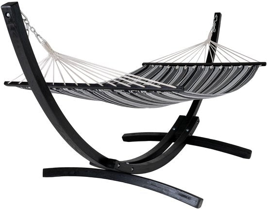 Hängematte Tripoli mit Gestell aus Lärche - Grau/Schwarz - 320 cm - Baumwolle & Polyester - Luxuriöse Outdoor-Liege