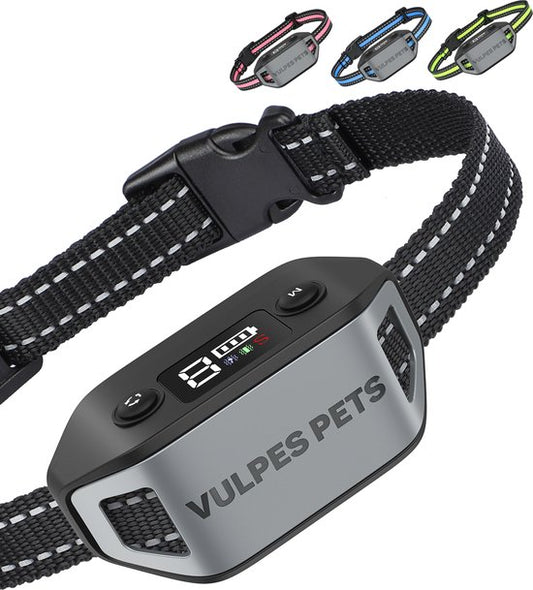 Vulpes Goods® Anti-Bell-Halsband MAX - Erziehungshalsband ohne Schock - Anti-Bell-Gerät für kleine und große Hunde - wasserdicht - wiederaufladbar - Vibration und Audio - 3 zusätzliche Halsbänder