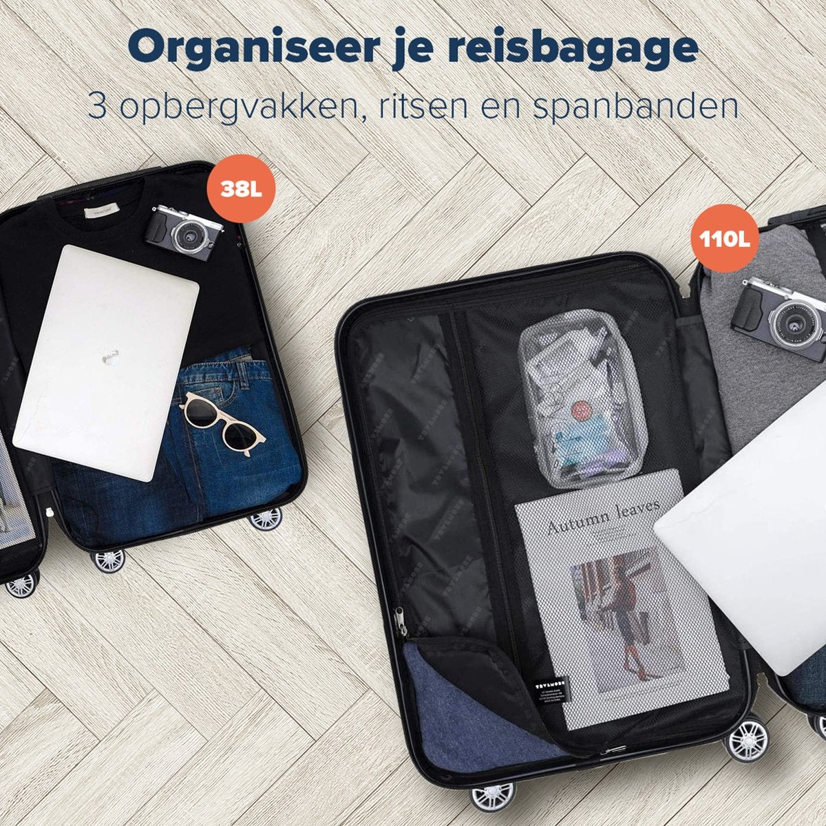 TRVLMORE - Kofferset - 2-teilig - 38L (Handgepäck) + 110L - Schwarz