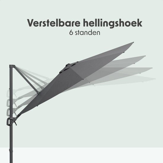 LifeGoods Schwebender Sonnenschirm - 6 Ständer - 360° drehbar - Rund Ø300 cm - Inklusive Schutzhülle - Anthrazit