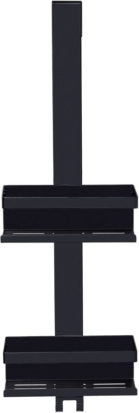 WENKO Duschregal Bribano Duo, 2-stöckig, Edelstahl, mattschwarz, 23 x 71 cm – Duschregal ohne Bohren – Hängendes Duschregal – Duschkorb – Hängbarer Duschkorb