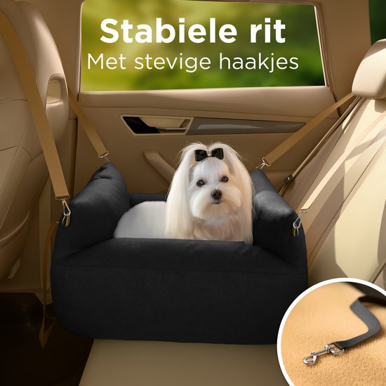CozySense® Hundeautositz - Hundekorb Auto für kleine Hunde - Vorder- & Rücksitz - waschbarer Bezug & auch als Tragetasche - Schwarz/Beige