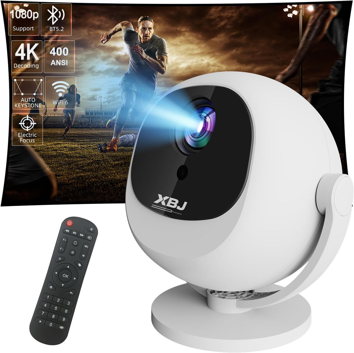 XBJ 360°-Projektor – Full HD 1080p – 4K-kompatibel – 900 ANSI-Lumen – 200-Zoll-Bild – WLAN & Bluetooth