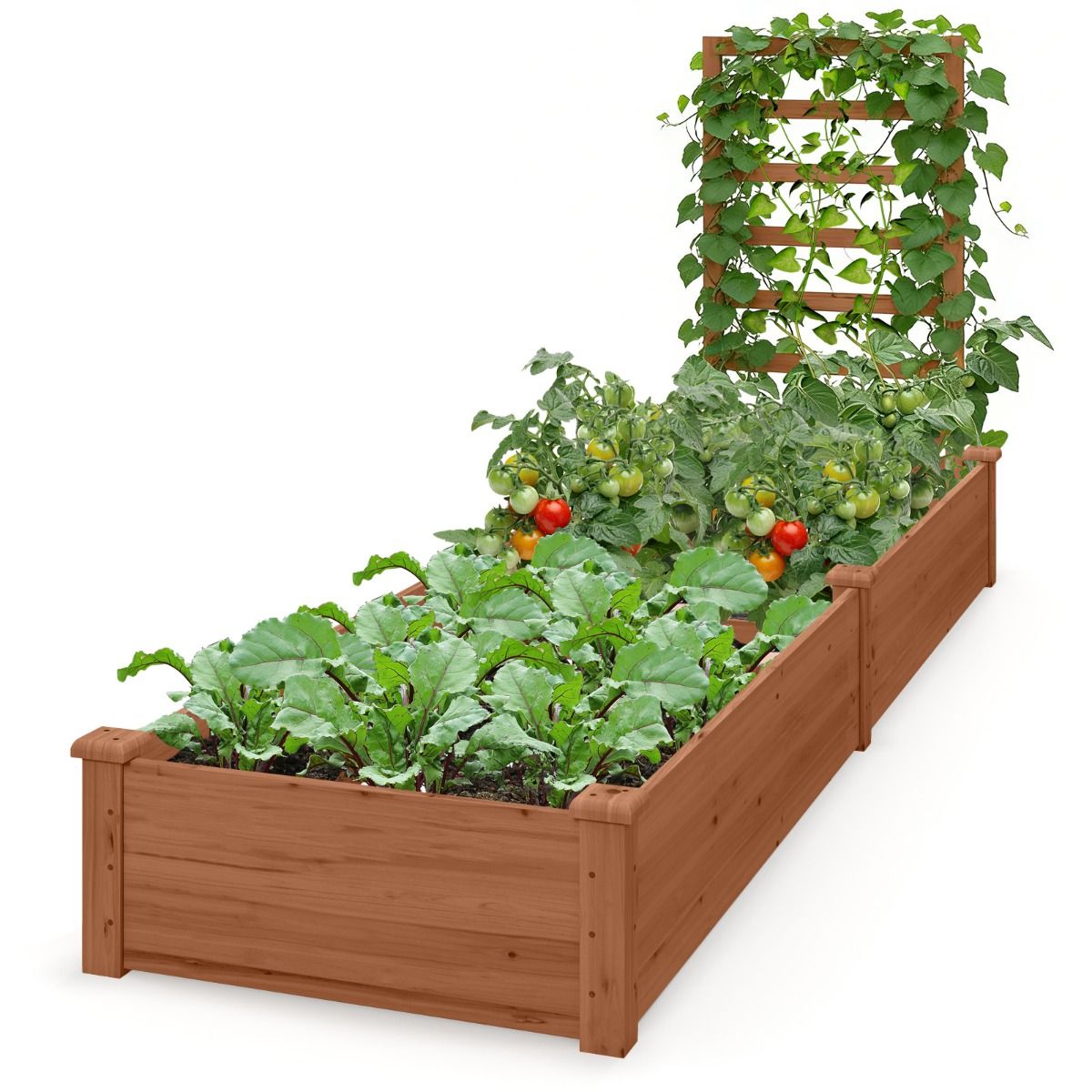 Coast Erhöhtes Blumenbeet mit Klettergerüst – Pflanzkübel mit 2 Fächern – Naturbelassenes Kiefernholz – 235 x 63 x 102 cm