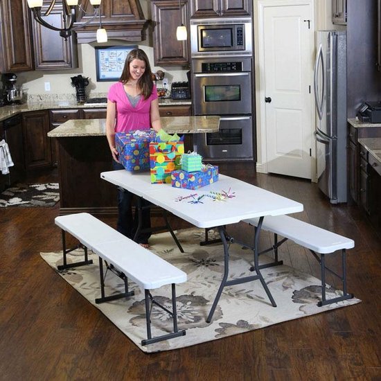 Lifetime Tyrell Klapptisch - Weiß - 183x76x73,5 cm