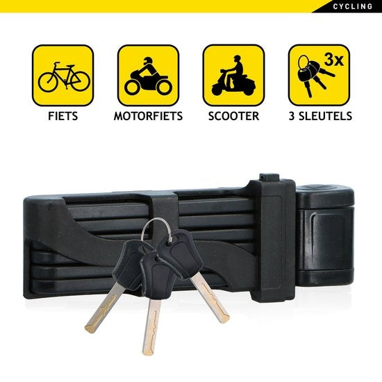 DUNLOP Fahrradschloss Rahmen - Rollerschloss - Faltbares Schloss - Rahmenschloss mit 3 Schlüsseln