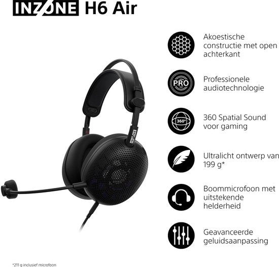 Sony INZONE H6 Air Headset, kabelgebunden, mit Kopfbügel, Gaming, schwarz