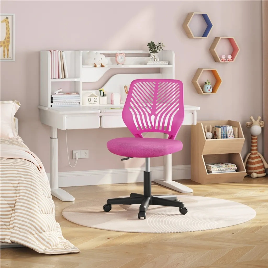 Yaheetech Bürostuhl, verstellbar, 50 x 55 x 79–92 cm – Rosa – Drehstuhl ohne Armlehnen