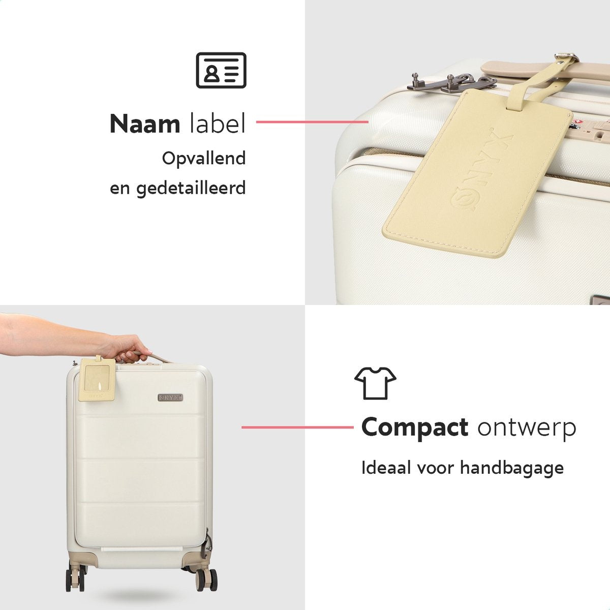 ONYX® - Handgepäck Koffer 35 L - Leise Spinner-Räder - Leichter Trolley - Doppeltes TSA-Schloss - Praktische Fronttasche - 55 cm - Beige