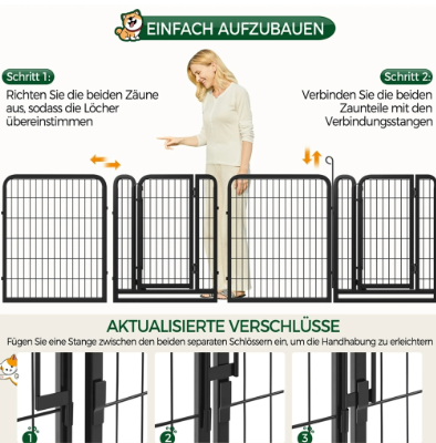 Yaheetech Puppy Spielbox, 8-teilig – Schwarz – 200 x 68 x 80 cm – Zusammenklappbar