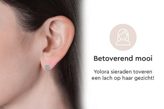 Yolora Damen Ohrringe mit runden Kalpa Camaka Kristallen - Farbe Silber - 18K Weißgold plattiert - Ohrstecker - Geschenk zum Muttertag