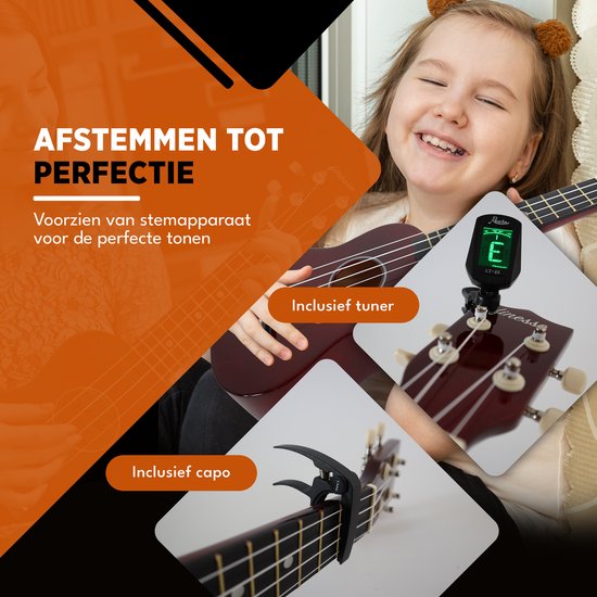 Finesse Ukulele – Starter-Set – 21" – Ukulele – Kinder – Musikinstrument – Bordeaux