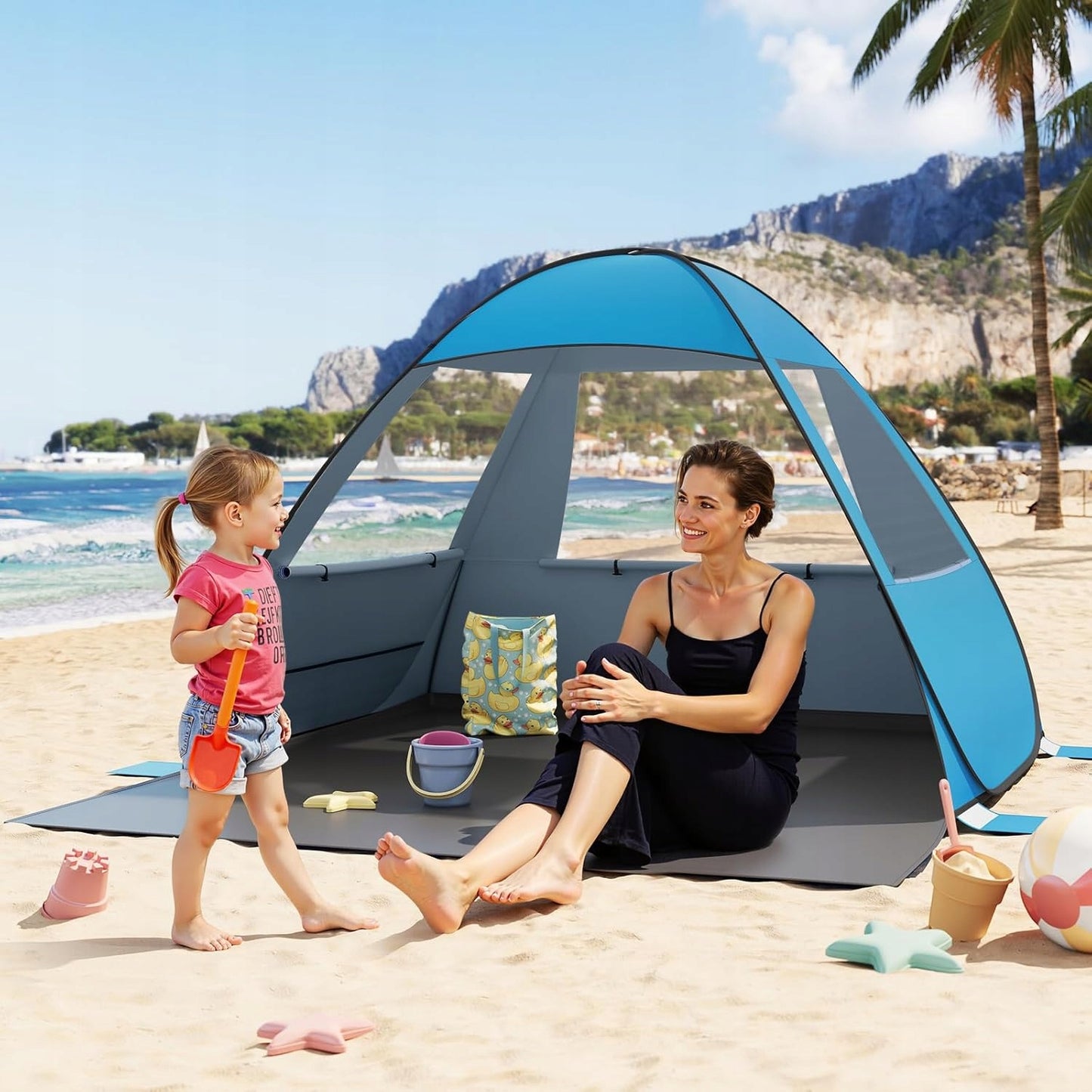 Woltu Pop-Up-Strandzelt – Blau – 200 x 150 x 120 cm