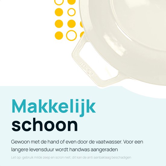 MOA Gusseisen-Kasserolle - 5,7L - Für alle Wärmequellen inkl. Induktion - Mit Deckel - Ø 26cm - Antihaftbeschichtung - Weiß
